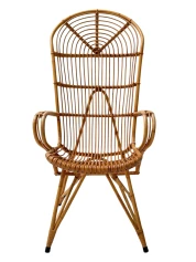 Mid-Century Modern High-Back Lounge Chair, Rattan & Bamboo, 1960s