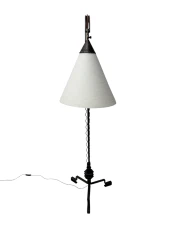 1920s Art Deco Floor Lamp by Jan Joustra, Wrought Iron & Silk