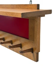 1920s Art Deco Modernist Wall Coat Rack by Jan Brunott, Oak & Lacquer
