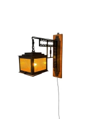 Art Deco Lantern Wall Light by French Designer, Wrought Iron, 1930s