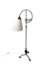 1920s Art Deco Floor Lamp by Jan Joustra, Wrought Iron & Silk