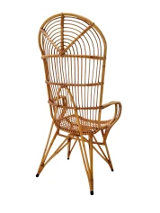 Mid-Century Modern High-Back Lounge Chair, Rattan & Bamboo, 1960s
