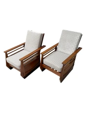 Pair of Art Deco Amsterdamse School Lounge Chairs or Reclining Chairs, 1920s