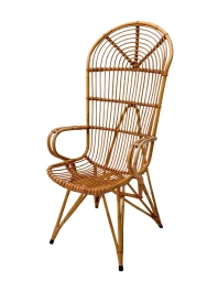 Mid-Century Modern High-Back Lounge Chair, Rattan & Bamboo, 1960s