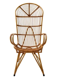 Mid-Century Modern High-Back Lounge Chair, Rattan & Bamboo, 1960s