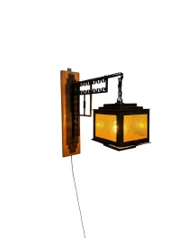 Art Deco Lantern Wall Light by French Designer, Wrought Iron, 1930s