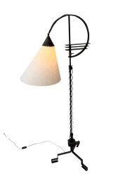 1920s Art Deco Floor Lamp by Jan Joustra, Wrought Iron & Silk