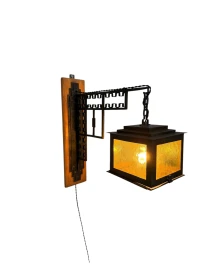 Art Deco Lantern Wall Light by French Designer, Wrought Iron, 1930s