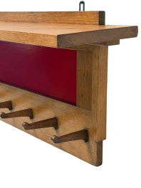 1920s Art Deco Modernist Wall Coat Rack by Jan Brunott, Oak & Lacquer