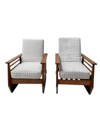 Pair of Art Deco Amsterdamse School Lounge Chairs or Reclining Chairs, 1920s