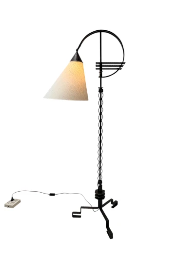 1920s Art Deco Floor Lamp by Jan Joustra, Wrought Iron & Silk