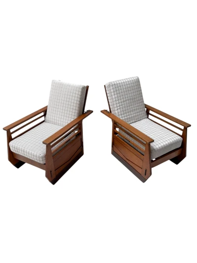 Pair of Art Deco Amsterdamse School Lounge Chairs or Reclining Chairs, 1920s