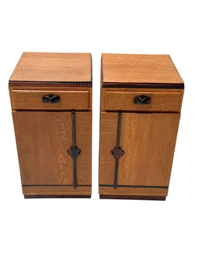 1920s Art Deco Nightstands by Fa. S. Speelman, Solid Oak & Ebony