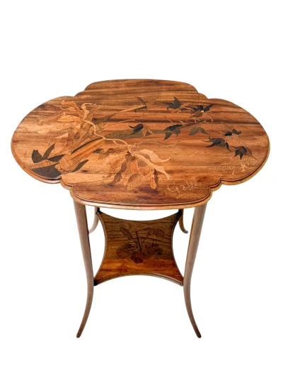 Art Nouveau Marquetry Side Table by Émile Gallé, Walnut, France, 1900s