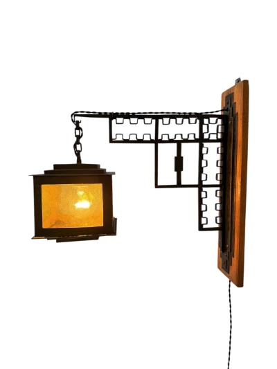 Art Deco Lantern Wall Light by French Designer, Wrought Iron, 1930s