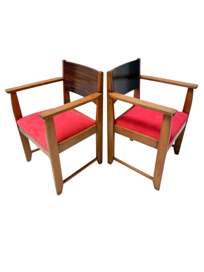 1920s Art Deco Armchairs in Oak & Ebony, Style of Hendrik Wouda