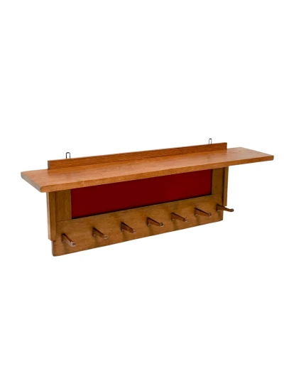 1920s Art Deco Modernist Wall Coat Rack by Jan Brunott, Oak & Lacquer