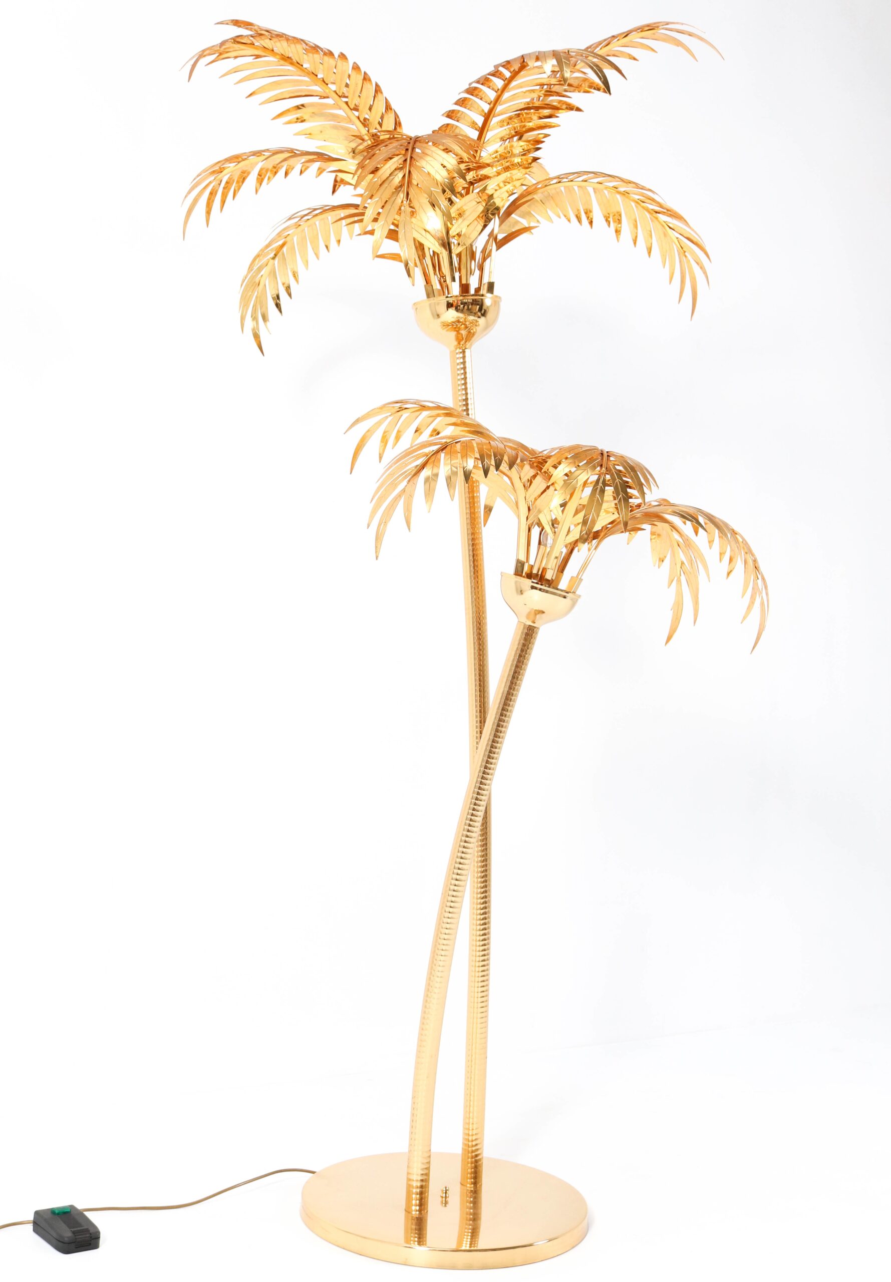 Gilt Metal Hollywood Regency Palm Tree, Metal Palm Tree Floor Lamp