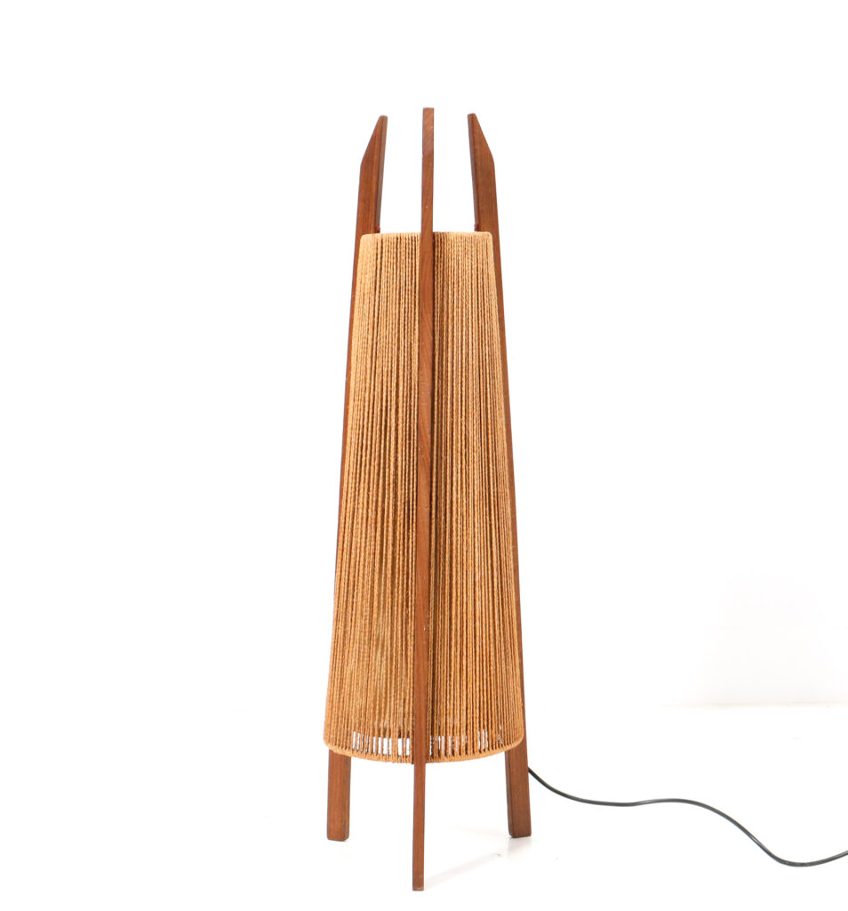 Mid-Century Modern Teak Tripod Floor Lamp With Hemp Strings, 1960s ...